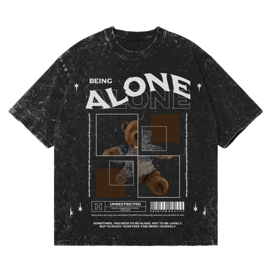 Being Alone Vintage Snow Wash Oversized Tee